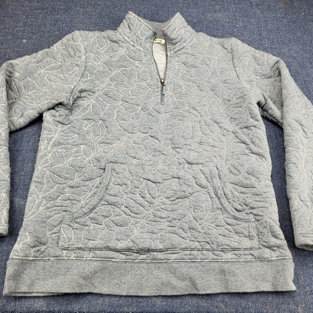 Orvis Womens XS Blue Gray Floral Quilted Matelasse Quarter Zip Sweatshirt
